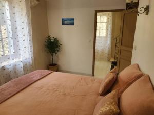 a bedroom with a large bed and a mirror at H2o Chambres d'Hôtes in Peyriac-de-Mer