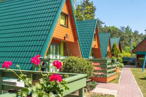 una fila de casas con techos verdes en Domki pod lasem blisko morza, en Sztutowo