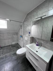 een badkamer met een witte wastafel en een toilet bij Oasis Royal Apartments in Sarajevo