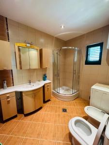 a bathroom with a shower and a sink and a toilet at Holiday Home Vesna in Budva