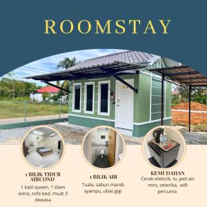 um catálogo de uma pequena casa com descrições das suas características em Aufa Roomstay em Pendang