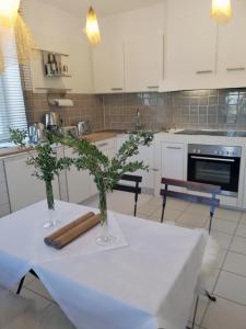 Kuchyň nebo kuchyňský kout v ubytování Münsing Nähe Starnberger See, schöne Ferienwohnung, Gästewohnung 125qm EG und OG KONTAKTFREI