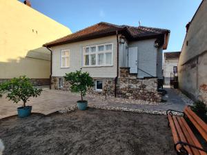 a house with two trees in front of it at Vila ORIENT in Hunedoara
