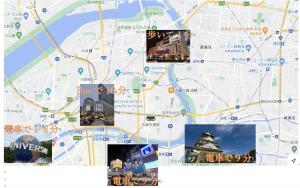 una mappa della città di Chicago con i punti di riferimento di 竹苑（一戸建て）露天温泉歩い1分間・梅田まで12分・天神橋六町目歩いて7分間 ad Osaka
