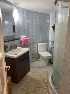 a bathroom with a toilet and a sink and a shower at Old town castle house-detached house in Marmaris