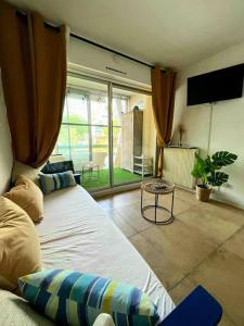 TV a/nebo společenská místnost v ubytování Studio loggia 80m de la mer