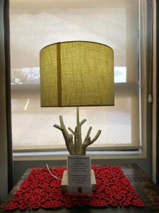 a lamp on top of a table with a plant at Castello Guest House, Bloemfontein in Bloemfontein