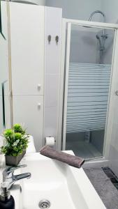 La salle de bains est pourvue d'un lavabo et d'un miroir. dans l'établissement Papagayo Beach Apartments, à Arona