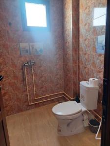 a bathroom with a toilet and a shower at Appartement propre et spacieux Tan Tan Plage El Ouatia in Tan-Tan Plage