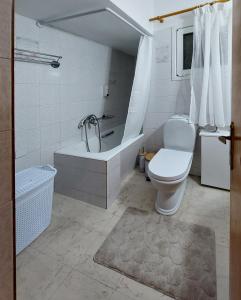 a bathroom with a toilet and a bath tub at Harmony home in Ierápetra