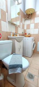a bathroom with a white toilet and a sink at Alex Downtown Studio in Argostoli