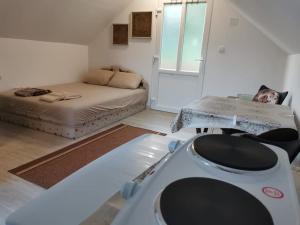 a living room with a bed and a table and a couch at KOD BAKE in Vrdnik