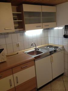 a kitchen with a sink and a stove at Ferienhaus Eichler in Bad Gottleuba