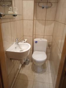 La petite salle de bains est pourvue de toilettes et d'un lavabo. dans l'établissement Apartament Boguslawskiego, à Przemyśl