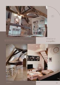 eine Collage mit zwei Bildern eines Wohnzimmers in der Unterkunft Chambre 7 chambre privée et bureau in Charolles