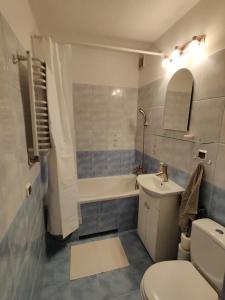 a bathroom with a toilet and a sink and a tub at Słoneczna kawalerka in Gdańsk