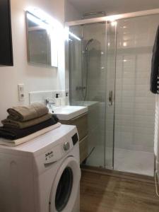 a washing machine in a bathroom with a shower at Superbe Appartement in La Côte-Saint-André