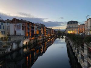 a view of a river with buildings and a bridge at Exceptionnel ! Superbe appartement refait à neuf en rez-de-chaussée avec parking privé in Castres