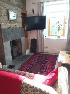 sala de estar con TV y chimenea en Lower Thura House en Wick