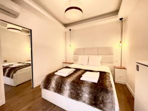 ニースにあるloft romantique spaのベッドルーム(大型ベッド1台、大きな鏡付)