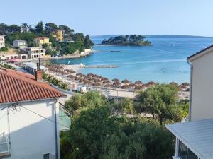 a view of a beach and the ocean with houses at Apartment Padova I and II in Rab