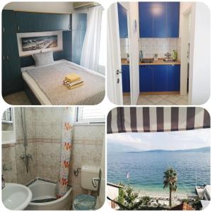 a collage of pictures of a bathroom and a bedroom at Apartmani Kalinic in Bijela