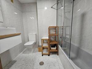 a bathroom with a shower and a toilet and a sink at 627A Moderno Apto Oviedo centro in Oviedo