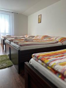 una fila de camas en una habitación con una fila en Chata Zemplin, en Kaluža
