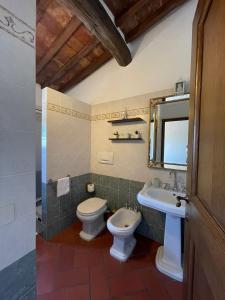 a bathroom with a toilet and a sink at Podere I Sorbi, Spacious Tuscan Villa, Lajatico, Nr Pisa in Molino Mazzetti