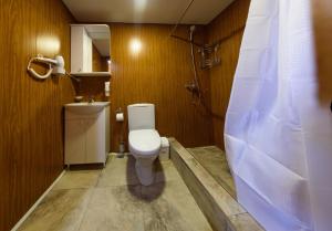 Alakhadzi的住宿－Эко-комплекс Эмилия，浴室配有白色卫生间和淋浴。