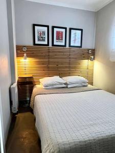 ein Schlafzimmer mit einem großen Bett mit zwei Kissen in der Unterkunft appartement la Croix Valmer in La Croix-Valmer