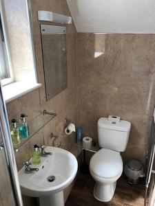 a small bathroom with a toilet and a sink at Zaib Guest House for Families Only in E-11 Islamabad in Islamabad