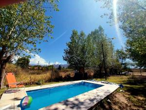 a swimming pool in a yard with a chair at La Pepita in Ciudad Lujan de Cuyo