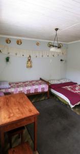 a room with two beds and a table in it at Вулик будиночок з двома окремими номерами in Kamianets-Podilskyi