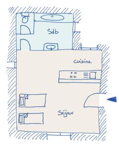 a sketch of a floor plan of aominium at *Au centre de la ville haute G* ZEN LOC 6 in Provins