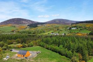 MT. Leinster View Cabin في إينيسكورثي: اطلالة جوية على مزرعة فيها جبال في الخلفية