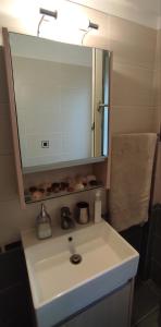 a bathroom sink with a large mirror above it at Buena Vista in Aegenitissa +8 photos
