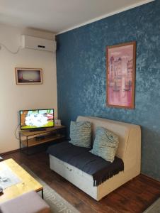 a living room with a couch and a tv at Apartman Tatjana in Novi Sad +15 photos