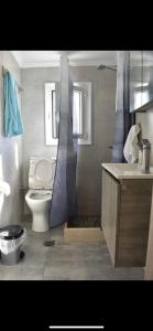 埃爾莫波利斯的住宿－Porto Levante，浴室配有卫生间、盥洗盆和淋浴。