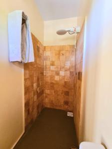 a bathroom with a shower with a toilet at Casa Cariri- Preá in Prea