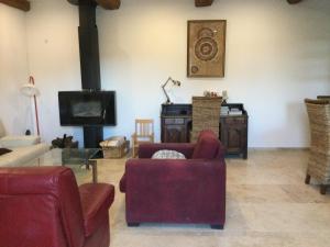 a living room with two chairs and a tv at Mas provençal dans un lieu exceptionnel in Bollène