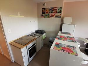 eine kleine Küche mit Spüle und Kühlschrank in der Unterkunft STUDIO HAUTEUR GERARDMER in Gérardmer