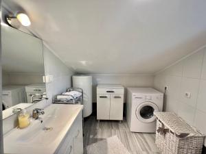 a bathroom with a sink and a washing machine at Apartman Milly in Grižane