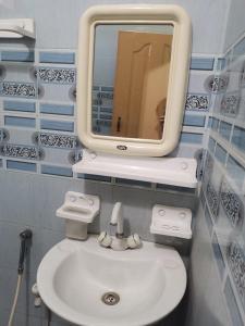 uma casa de banho com um lavatório e um espelho em Kashmir premium hotel em Narul