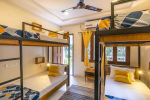 維沙卡帕特南的住宿－Zostel Visakhapatnam (Vizag)，旅馆内带两张双层床的客房
