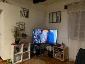 Televízia a/alebo spoločenská miestnosť v ubytovaní Calme et tranquillité