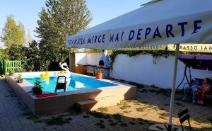 a swimming pool in a yard with an umbrella at Vila Orizont in Venus