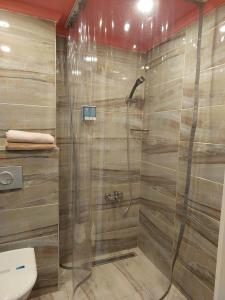 a bathroom with a shower with a glass door at Marvel Suites in Istanbul