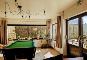 a living room with a pool table in it at Appartement le Vigeant in Le Vigeant