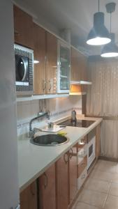 uma cozinha com um lavatório e um micro-ondas em Islantilla Centro Primera Linea em Islantilla